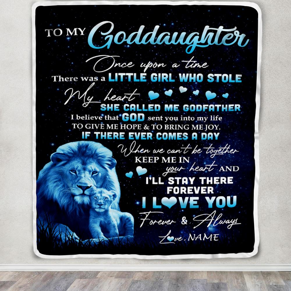 Personalized To My Goddaughter Lion Blanket From Godfather I'll Stay There Forever Goddaughter Birthday Graduation Christmas Customized Bed Fleece Blanket | siriusteestore