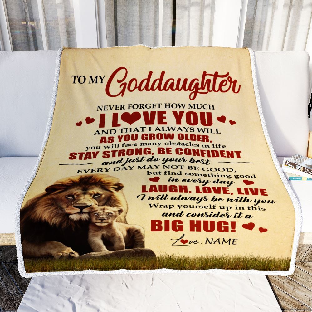 Personalized To My Goddaughter Lion Blanket From Godfather Never Forget How Much I Love You Godchild Birthday Graduation Christmas Customized Fleece Blanket | siriusteestore