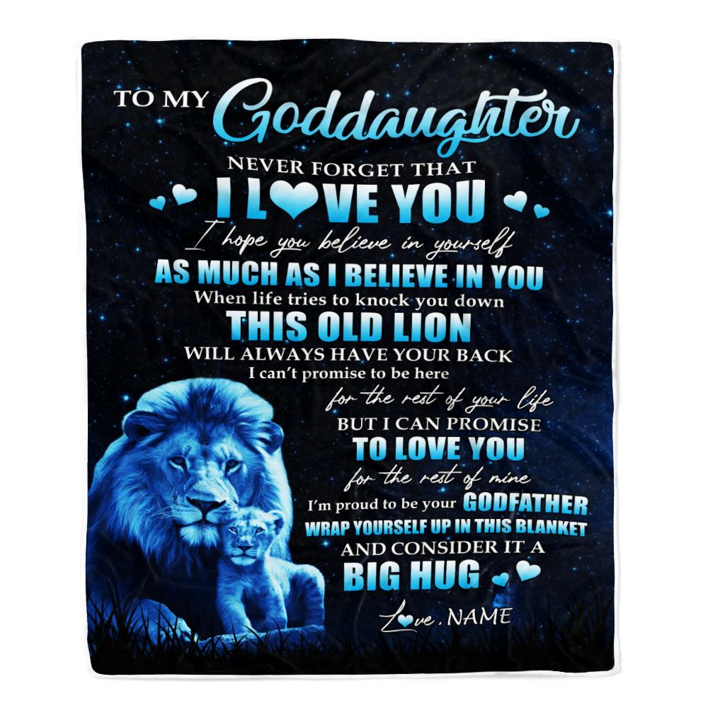 Personalized To My Goddaughter Lion Blanket From Godfather Never Forget I Love You Goddaughter Birthday Graduation Christmas Customized Bed Fleece Blanket | siriusteestore