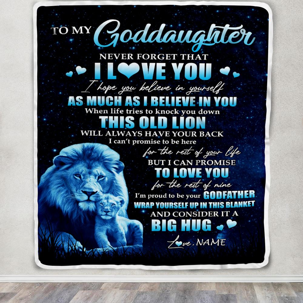 Personalized To My Goddaughter Lion Blanket From Godfather Never Forget I Love You Goddaughter Birthday Graduation Christmas Customized Bed Fleece Blanket | siriusteestore