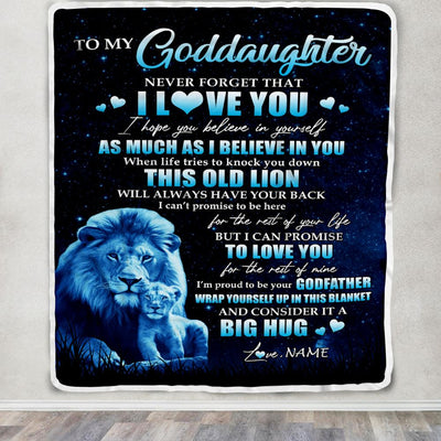 Personalized To My Goddaughter Lion Blanket From Godfather Never Forget I Love You Goddaughter Birthday Graduation Christmas Customized Bed Fleece Blanket | siriusteestore