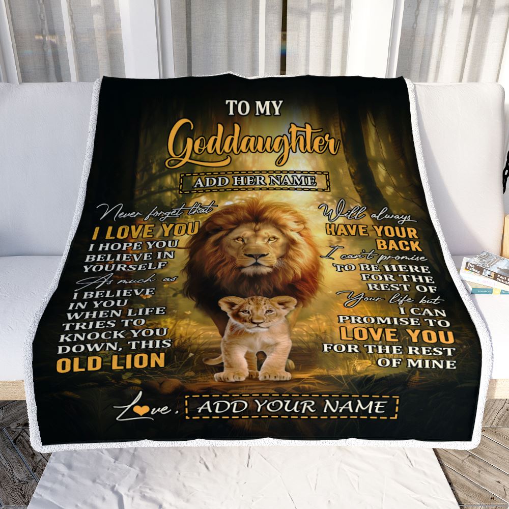 Personalized To My Goddaughter Lion Blanket From Godfather Never Forget That I Love You Goddaughter Birthday Gifts Graduation Christmas Fleece Throw Blanket | siriusteestore