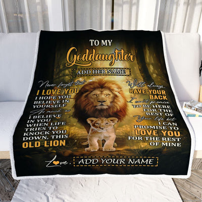 Personalized To My Goddaughter Lion Blanket From Godfather Never Forget That I Love You Goddaughter Birthday Gifts Graduation Christmas Fleece Throw Blanket | siriusteestore