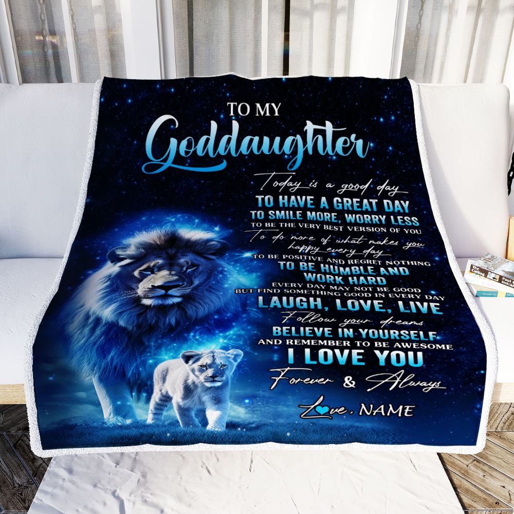 Personalized To My Goddaughter Lion Blanket From Godfather Today Is A Good Day Goddaughter Gifts Birthday Graduation Christmas Customized Bed Fleece Blanket | siriusteestore