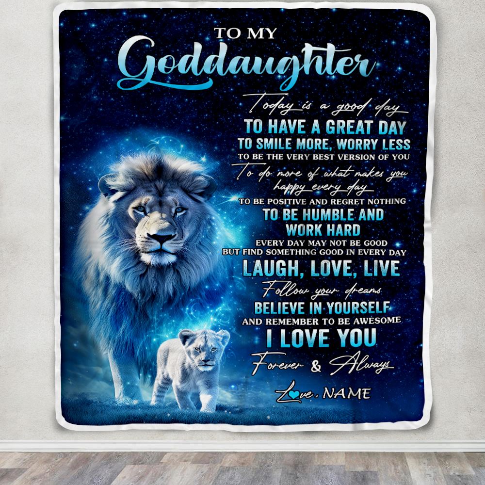 Personalized To My Goddaughter Lion Blanket From Godfather Today Is A Good Day Goddaughter Gifts Birthday Graduation Christmas Customized Bed Fleece Blanket | siriusteestore