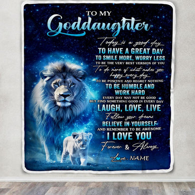 Personalized To My Goddaughter Lion Blanket From Godfather Today Is A Good Day Goddaughter Gifts Birthday Graduation Christmas Customized Bed Fleece Blanket | siriusteestore