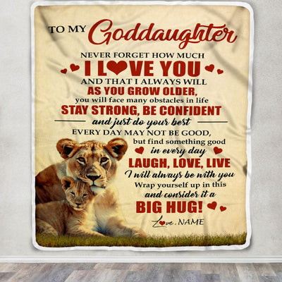 Personalized To My Goddaughter Lion Blanket From Godmother Never Forget How Much I Love You Godchild Birthday Graduation Christmas Customized Fleece Blanket | siriusteestore