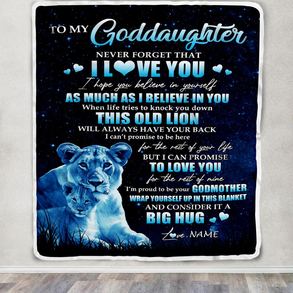 Personalized To My Goddaughter Lion Blanket From Godmother Never Forget I Love You Goddaughter Birthday Graduation Christmas Customized Bed Fleece Blanket | siriusteestore