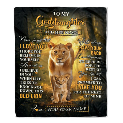 Personalized To My Goddaughter Lion Blanket From Godmother Never Forget That I Love You Goddaughter Birthday Gifts Graduation Christmas Fleece Throw Blanket | siriusteestore