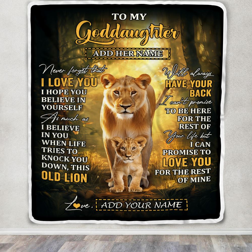 Personalized To My Goddaughter Lion Blanket From Godmother Never Forget That I Love You Goddaughter Birthday Gifts Graduation Christmas Fleece Throw Blanket | siriusteestore