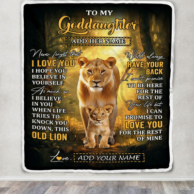 Personalized To My Goddaughter Lion Blanket From Godmother Never Forget That I Love You Goddaughter Birthday Gifts Graduation Christmas Fleece Throw Blanket | siriusteestore