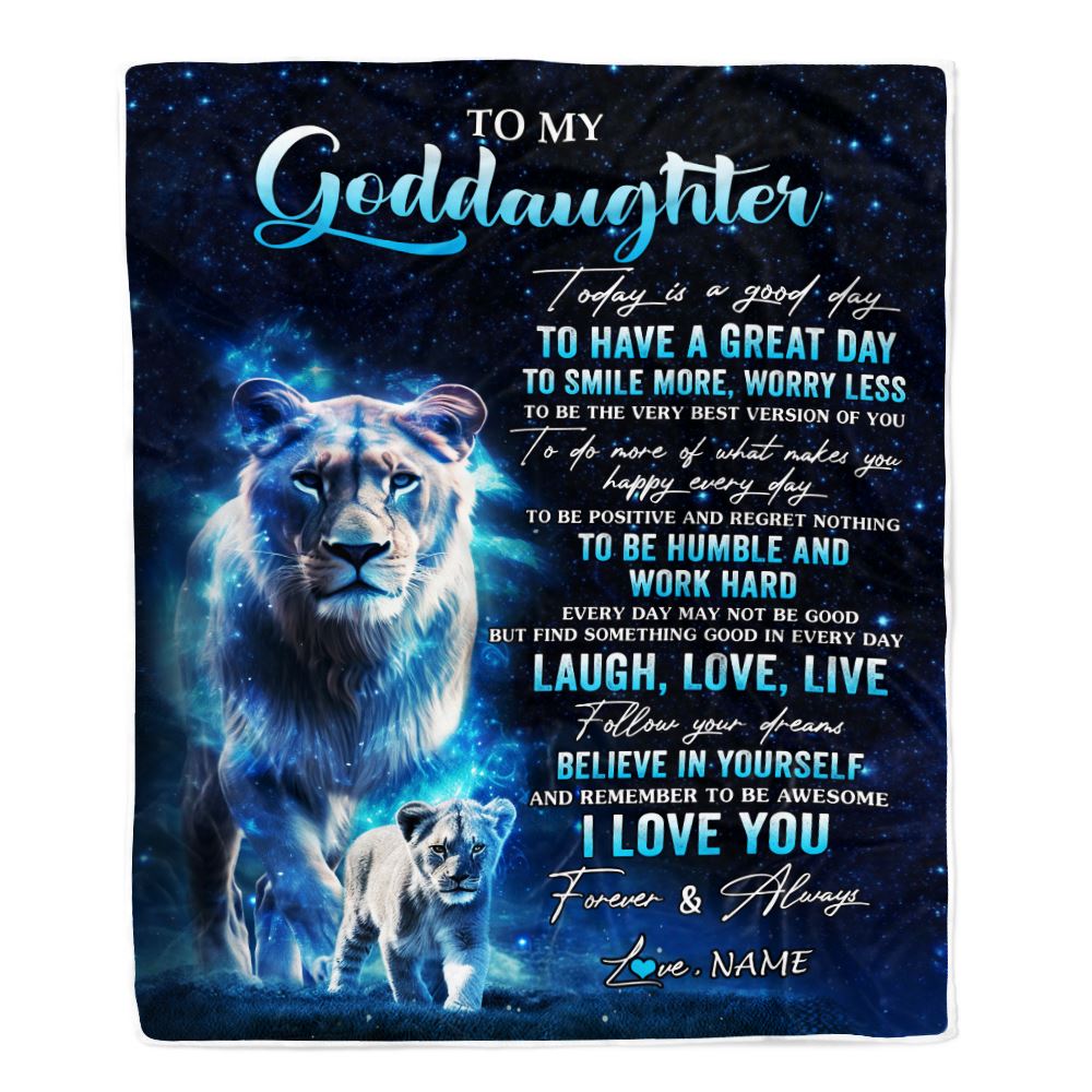 Personalized To My Goddaughter Lion Blanket From Godmother Today Is A Good Day Goddaughter Gifts Birthday Graduation Christmas Customized Bed Fleece Blanket | siriusteestore