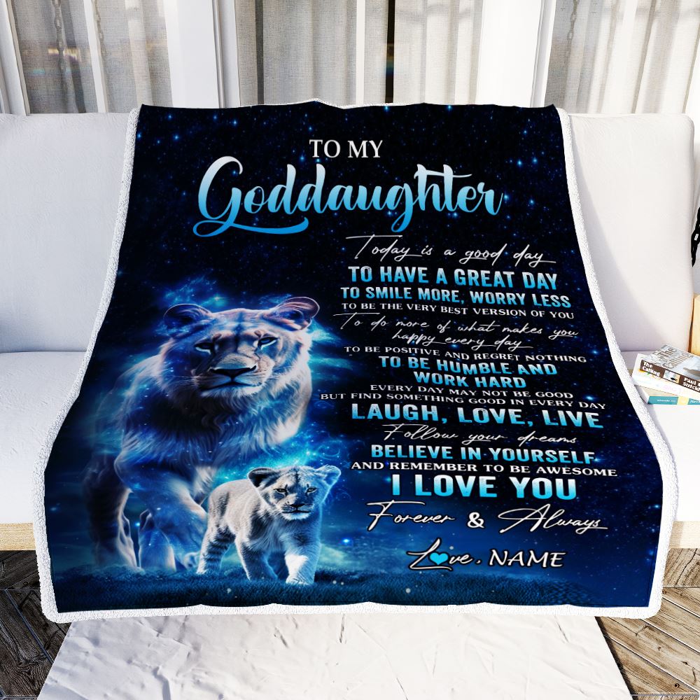 Personalized To My Goddaughter Lion Blanket From Godmother Today Is A Good Day Goddaughter Gifts Birthday Graduation Christmas Customized Bed Fleece Blanket | siriusteestore