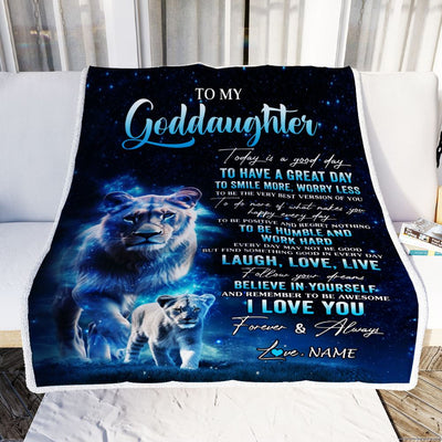 Personalized To My Goddaughter Lion Blanket From Godmother Today Is A Good Day Goddaughter Gifts Birthday Graduation Christmas Customized Bed Fleece Blanket | siriusteestore