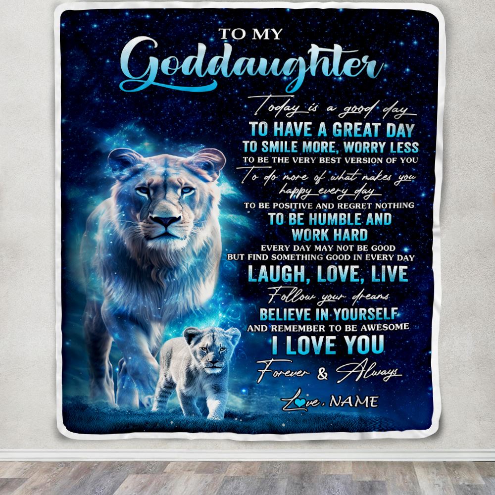 Personalized To My Goddaughter Lion Blanket From Godmother Today Is A Good Day Goddaughter Gifts Birthday Graduation Christmas Customized Bed Fleece Blanket | siriusteestore