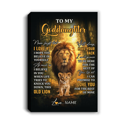 Personalized To My Goddaughter Lion Canvas From Godfather Never Forget That I Love You Niece Birthday Gifts Graduation Christmas Custom Wall Art Print Framed Canvas | siriusteestore