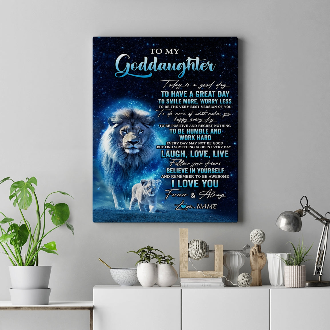 Personalized To My Goddaughter Lion Canvas From Godfather Today Is A Good Day Goddaughter Gifts Birthday Graduation Christmas Custom Wall Art Print Framed Canvas | siriusteestore