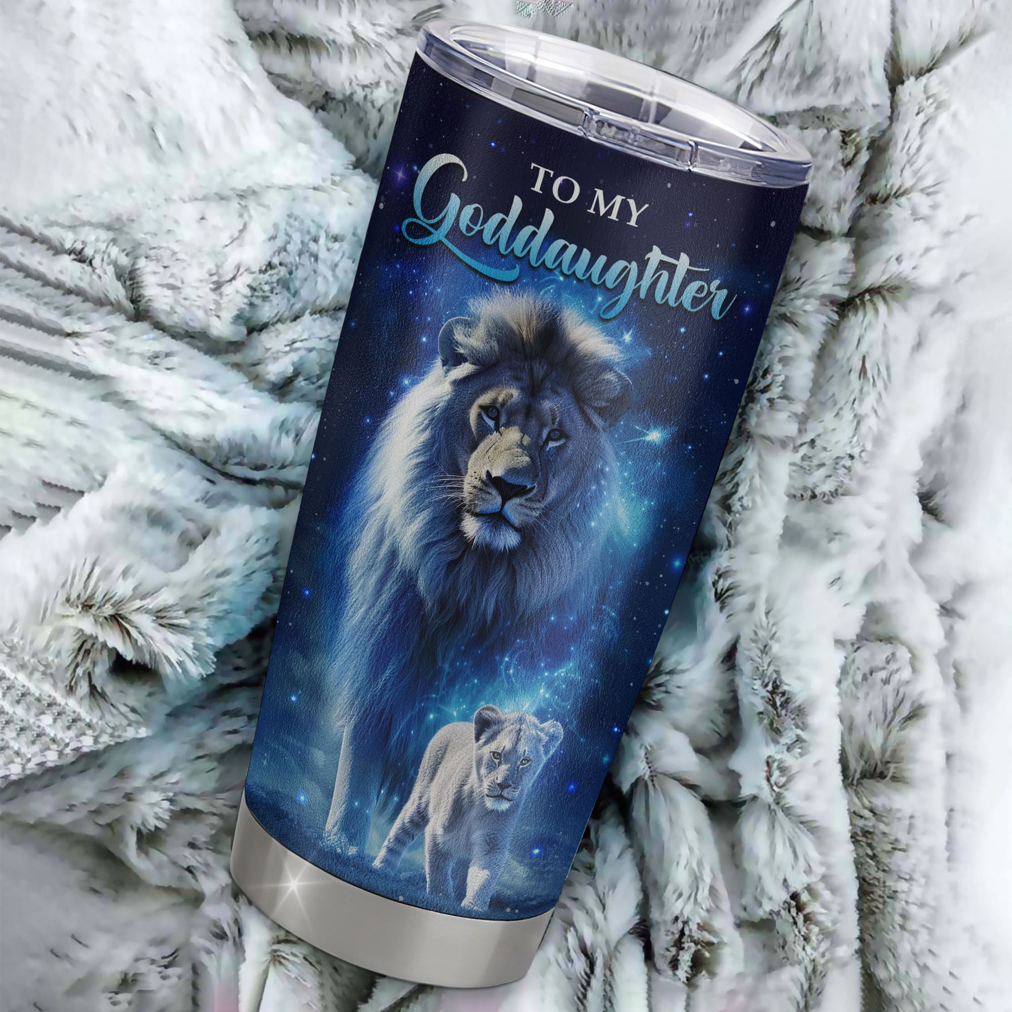 Personalized To My Goddaughter Lion From Godmother Tumbler Stainless Steel Believe Your Heart Goddaughter Gift Birthday Graduation Christmas Custom Travel Mug | siriusteestore
