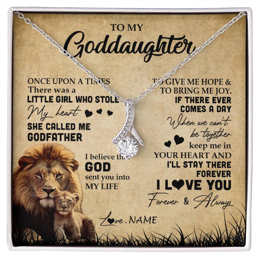 Alluring Beauty Necklace | Personalized To My Goddaughter Lion Necklace From Godfather I'll Stay There Forever Goddaughter Birthday Graduation Christmas Customized Gift Box Message Card | siriusteestore