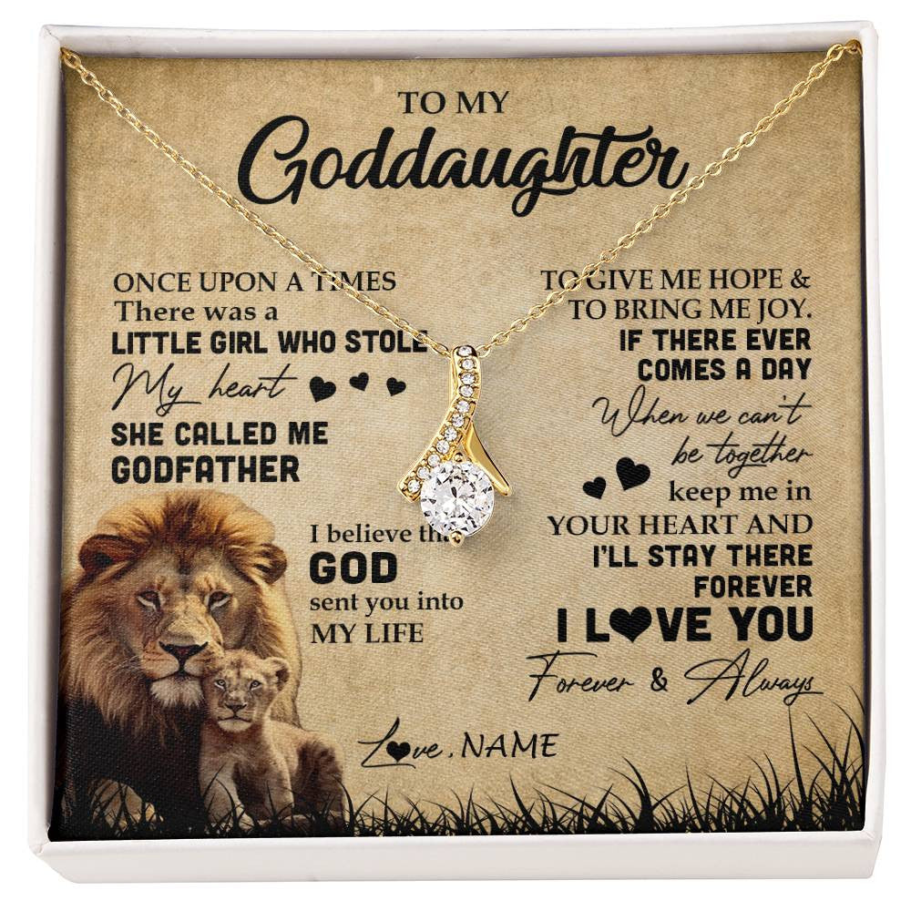 Alluring Beauty Necklace 18K Yellow Gold Finish | Personalized To My Goddaughter Lion Necklace From Godfather I'll Stay There Forever Goddaughter Birthday Graduation Christmas Customized Gift Box Message Card | siriusteestore