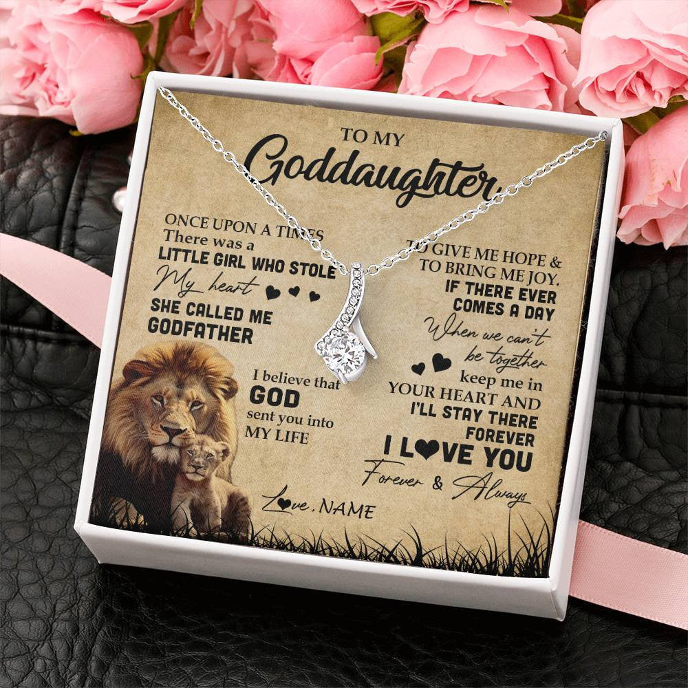 Alluring Beauty Necklace | Personalized To My Goddaughter Lion Necklace From Godfather I'll Stay There Forever Goddaughter Birthday Graduation Christmas Customized Gift Box Message Card | siriusteestore
