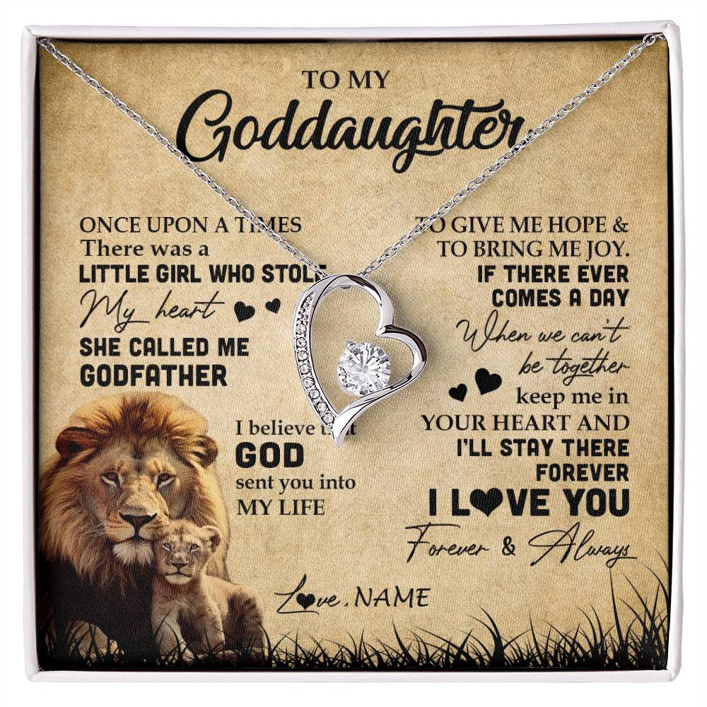 Forever Love Necklace | Personalized To My Goddaughter Lion Necklace From Godfather I'll Stay There Forever Goddaughter Birthday Graduation Christmas Customized Gift Box Message Card | siriusteestore