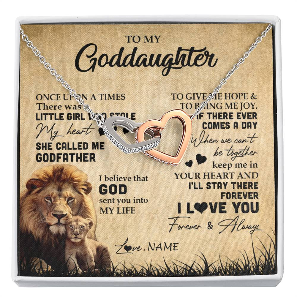 Interlocking Hearts Necklace | Personalized To My Goddaughter Lion Necklace From Godfather I'll Stay There Forever Goddaughter Birthday Graduation Christmas Customized Gift Box Message Card | siriusteestore
