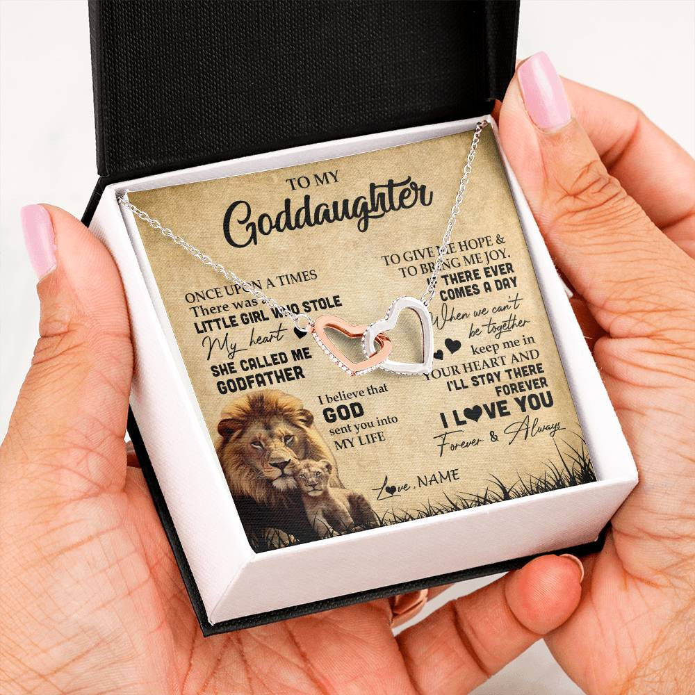 Interlocking Hearts Necklace | Personalized To My Goddaughter Lion Necklace From Godfather I'll Stay There Forever Goddaughter Birthday Graduation Christmas Customized Gift Box Message Card | siriusteestore