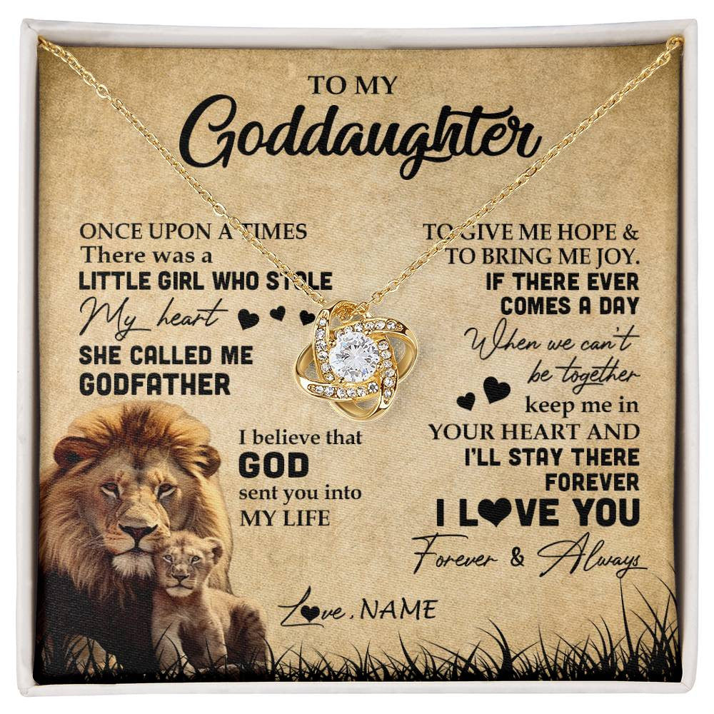 Love Knot Necklace 18K Yellow Gold Finish | Personalized To My Goddaughter Lion Necklace From Godfather I'll Stay There Forever Goddaughter Birthday Graduation Christmas Customized Gift Box Message Card | siriusteestore