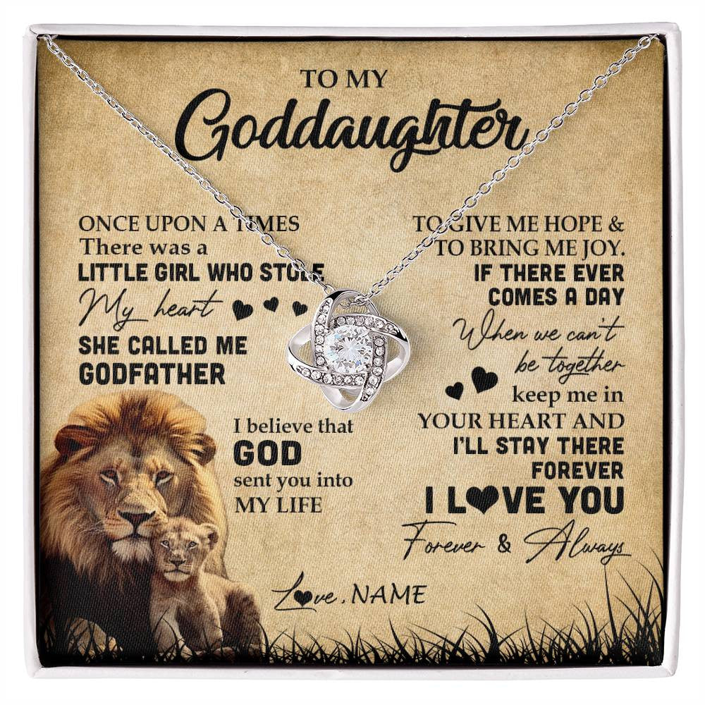 Love Knot Necklace | Personalized To My Goddaughter Lion Necklace From Godfather I'll Stay There Forever Goddaughter Birthday Graduation Christmas Customized Gift Box Message Card | siriusteestore