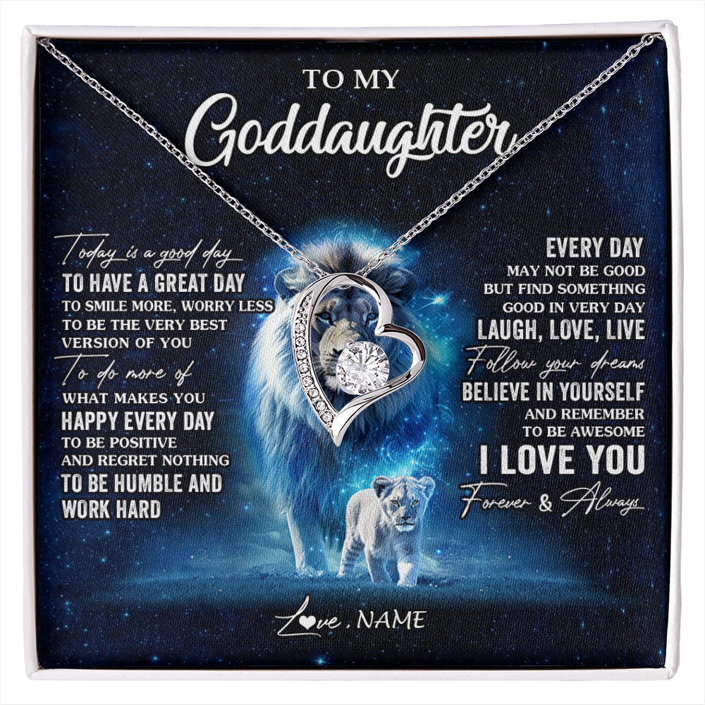 Forever Love Necklace 14K White Gold Finish | 1 | Personalized To My Goddaughter Lion Necklace From Godfather Today Is A Good Day Goddaughter Gifts Birthday Christmas Customized Gift Box Message Card | siriusteestore