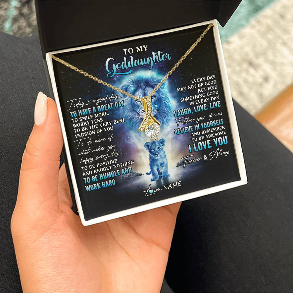 Alluring Beauty Necklace 18K Yellow Gold Finish | 2 | Personalized To My Goddaughter Lion Necklace From Godfather Uncle Every Day Laugh Love Live Goddaughter Birthday Christmas Customized Gift Box Message Card | siriusteestore