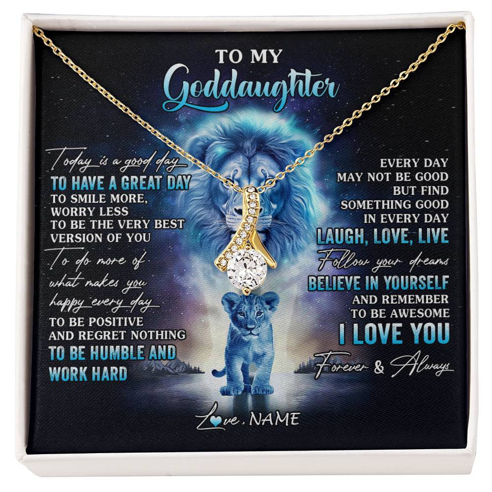 Alluring Beauty Necklace 18K Yellow Gold Finish | 1 | Personalized To My Goddaughter Lion Necklace From Godfather Uncle Every Day Laugh Love Live Goddaughter Birthday Christmas Customized Gift Box Message Card | siriusteestore