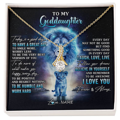 Alluring Beauty Necklace 18K Yellow Gold Finish | 1 | Personalized To My Goddaughter Lion Necklace From Godfather Uncle Every Day Laugh Love Live Goddaughter Birthday Christmas Customized Gift Box Message Card | siriusteestore