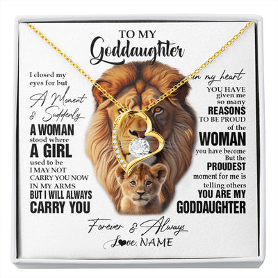 Forever Love Necklace 18K Yellow Gold Finish | 1 | Personalized To My Goddaughter Lion Necklace From Godfather Uncle I Closed My Eyes Great Goddaughter Birthday Gifts Christmas Customized Gift Box Message Card | siriusteestore
