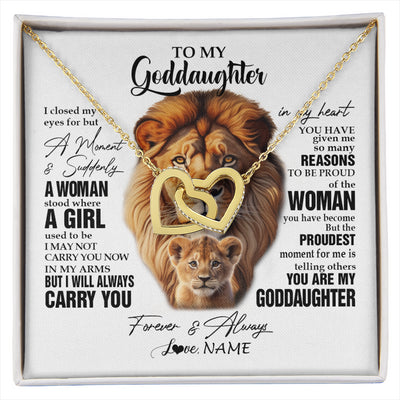 Interlocking Hearts Necklace 18K Yellow Gold Finish | 1 | Personalized To My Goddaughter Lion Necklace From Godfather Uncle I Closed My Eyes Great Goddaughter Birthday Gifts Christmas Customized Gift Box Message Card | siriusteestore