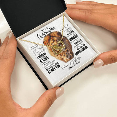 Interlocking Hearts Necklace 18K Yellow Gold Finish | 2 | Personalized To My Goddaughter Lion Necklace From Godfather Uncle I Closed My Eyes Great Goddaughter Birthday Gifts Christmas Customized Gift Box Message Card | siriusteestore