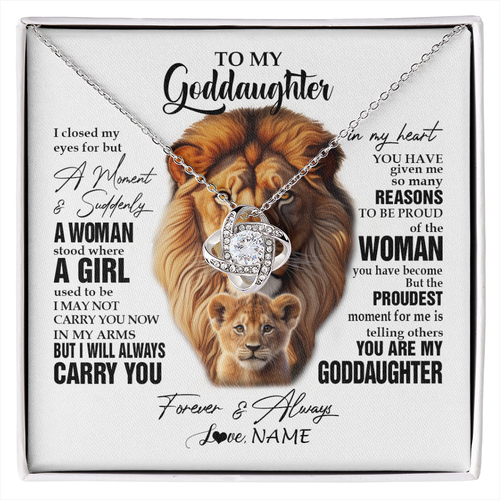 Love Knot Necklace 14K White Gold Finish | 1 | Personalized To My Goddaughter Lion Necklace From Godfather Uncle I Closed My Eyes Great Goddaughter Birthday Gifts Christmas Customized Gift Box Message Card | siriusteestore