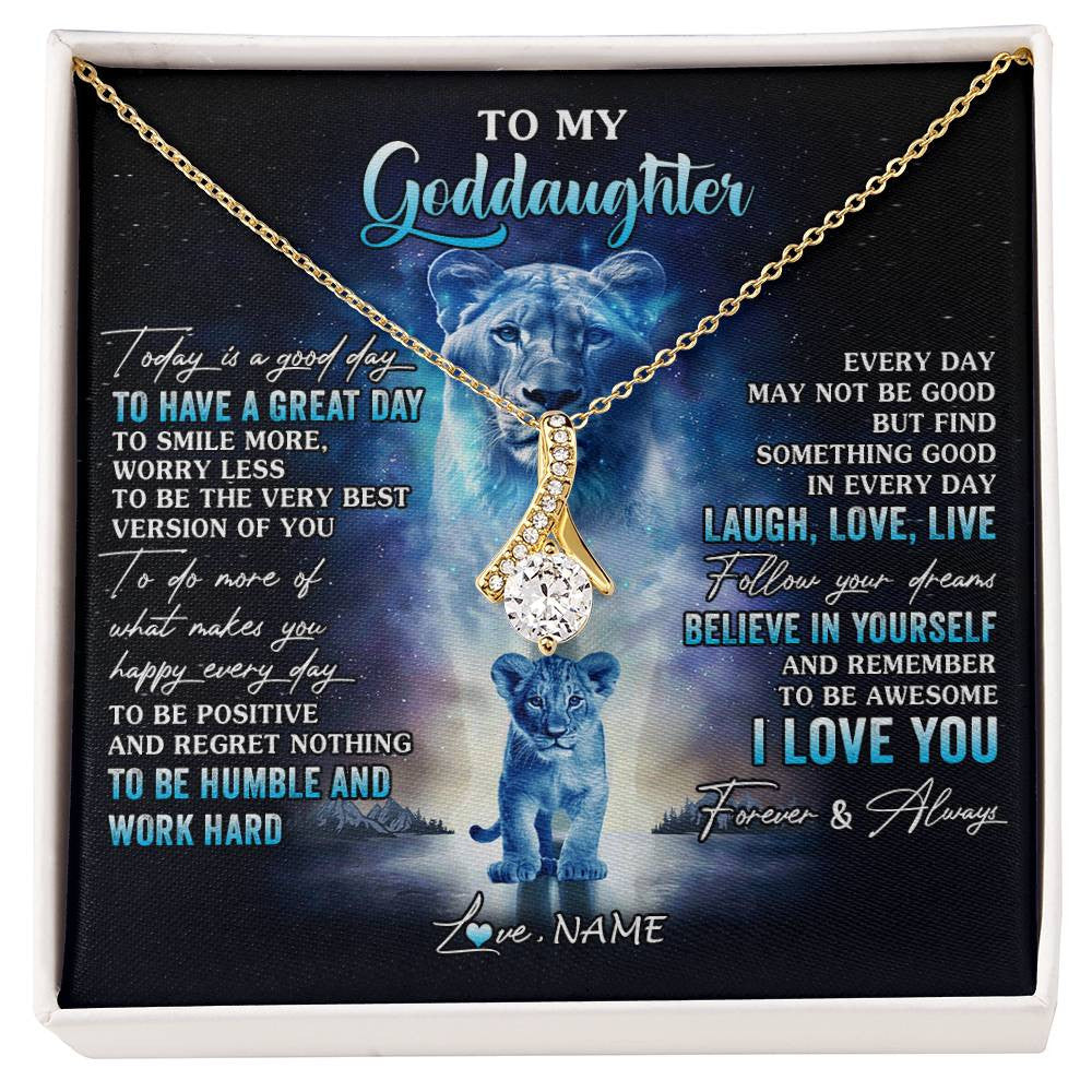Alluring Beauty Necklace 18K Yellow Gold Finish | 1 | Personalized To My Goddaughter Lion Necklace From Godmother Aunt Every Day Laugh Love Live Goddaughter Birthday Christmas Customized Gift Box Message Card | siriusteestore