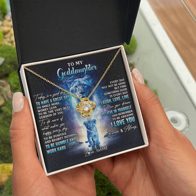 Love Knot Necklace 18K Yellow Gold Finish | 2 | Personalized To My Goddaughter Lion Necklace From Godmother Aunt Every Day Laugh Love Live Goddaughter Birthday Christmas Customized Gift Box Message Card | siriusteestore