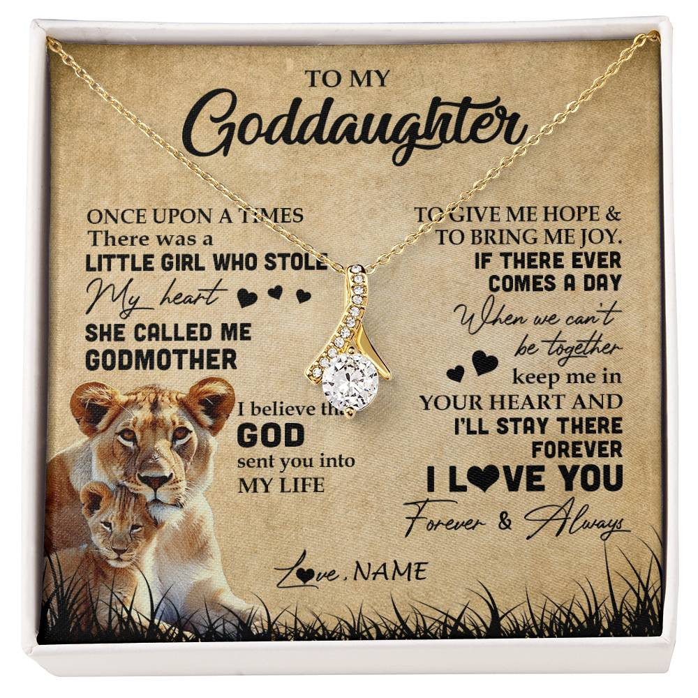 Alluring Beauty Necklace 18K Yellow Gold Finish | Personalized To My Goddaughter Lion Necklace From Godmother I'll Stay There Forever Goddaughter Birthday Graduation Christmas Customized Gift Box Message Card | siriusteestore