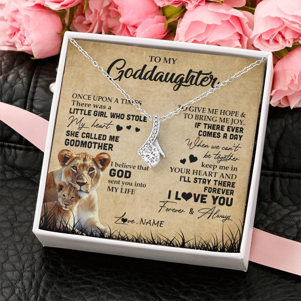 Alluring Beauty Necklace | Personalized To My Goddaughter Lion Necklace From Godmother I'll Stay There Forever Goddaughter Birthday Graduation Christmas Customized Gift Box Message Card | siriusteestore
