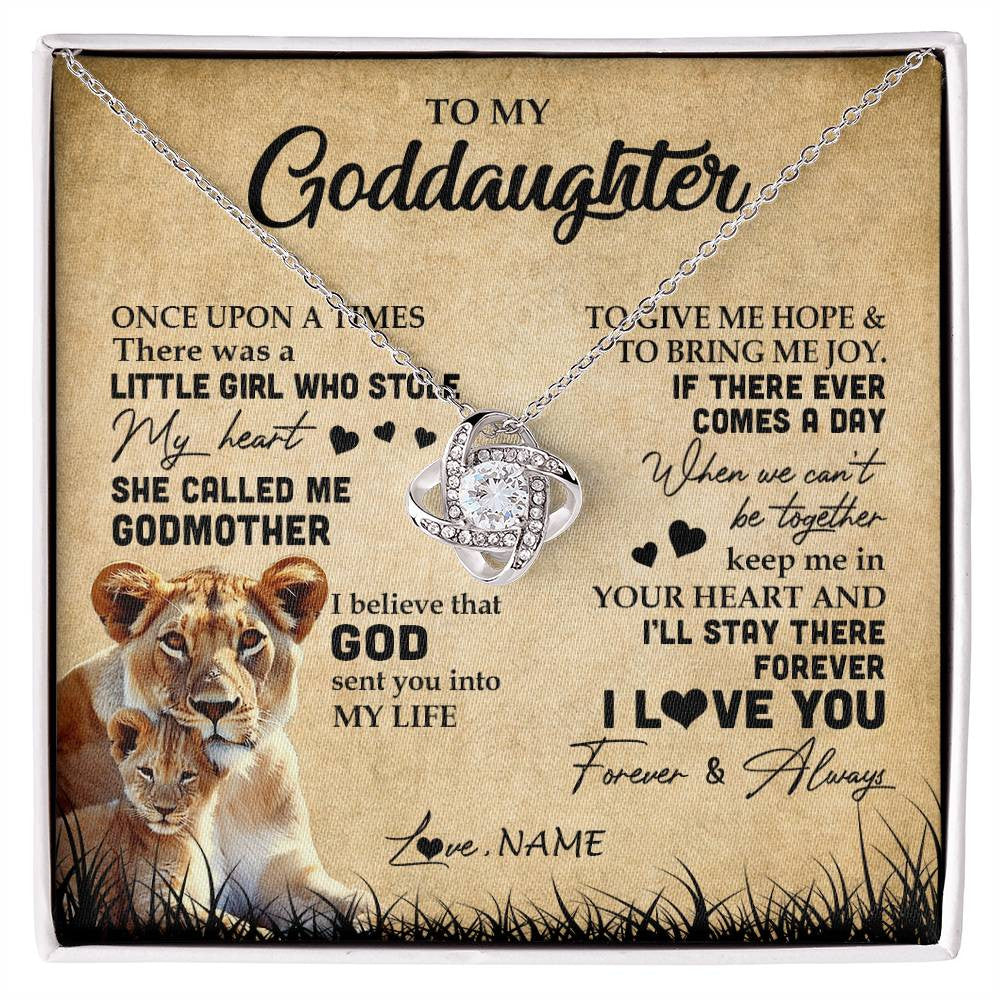 Love Knot Necklace | Personalized To My Goddaughter Lion Necklace From Godmother I'll Stay There Forever Goddaughter Birthday Graduation Christmas Customized Gift Box Message Card | siriusteestore