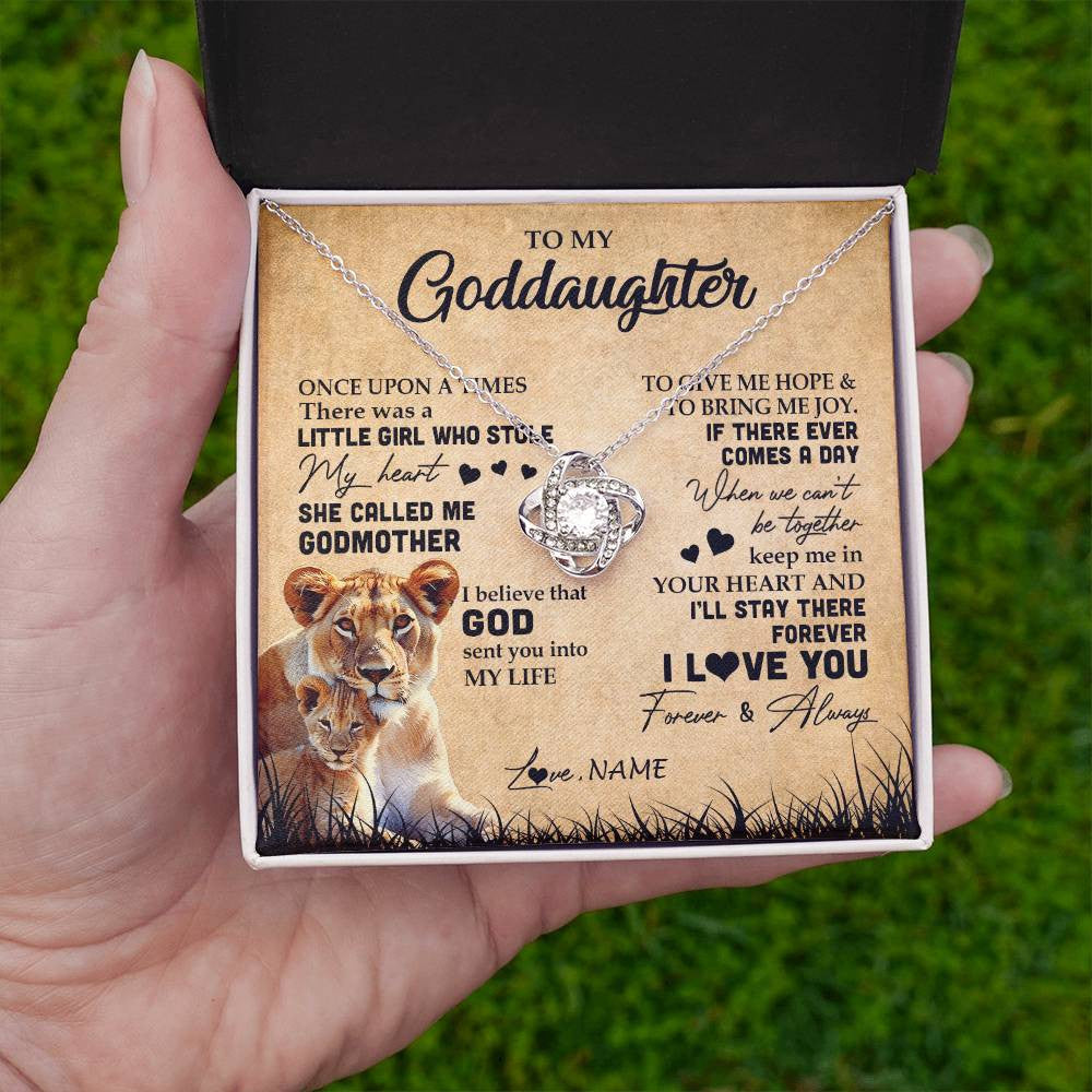 Love Knot Necklace | Personalized To My Goddaughter Lion Necklace From Godmother I'll Stay There Forever Goddaughter Birthday Graduation Christmas Customized Gift Box Message Card | siriusteestore