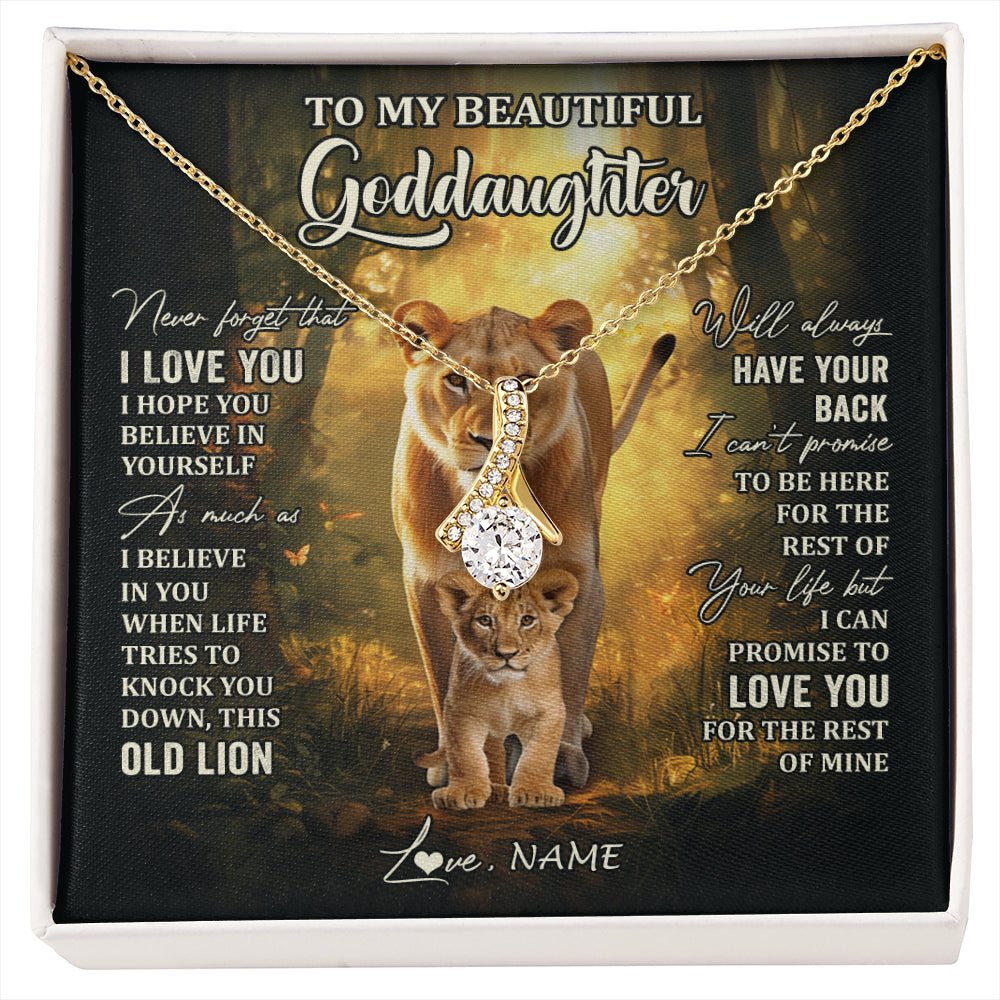 Alluring Beauty Necklace 18K Yellow Gold Finish | 1 | Personalized To My Goddaughter Lion Necklace From Godmother Never Forget That I Love You Niece Birthday Graduation Christmas Customized Gift Box Message Card | siriusteestore