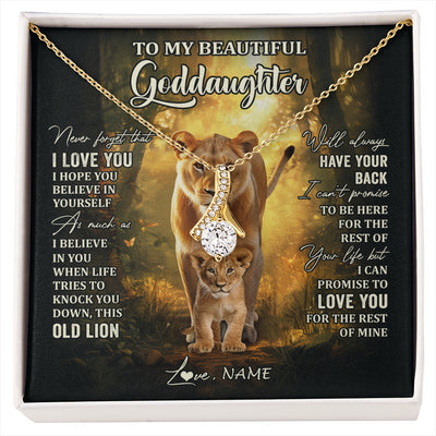 Alluring Beauty Necklace 18K Yellow Gold Finish | 1 | Personalized To My Goddaughter Lion Necklace From Godmother Never Forget That I Love You Niece Birthday Graduation Christmas Customized Gift Box Message Card | siriusteestore