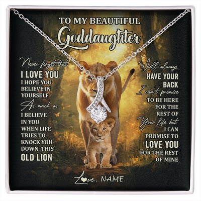 Alluring Beauty Necklace 14K White Gold Finish | 1 | Personalized To My Goddaughter Lion Necklace From Godmother Never Forget That I Love You Niece Birthday Graduation Christmas Customized Gift Box Message Card | siriusteestore
