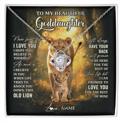 Love Knot Necklace 14K White Gold Finish | 1 | Personalized To My Goddaughter Lion Necklace From Godmother Never Forget That I Love You Niece Birthday Graduation Christmas Customized Gift Box Message Card | siriusteestore