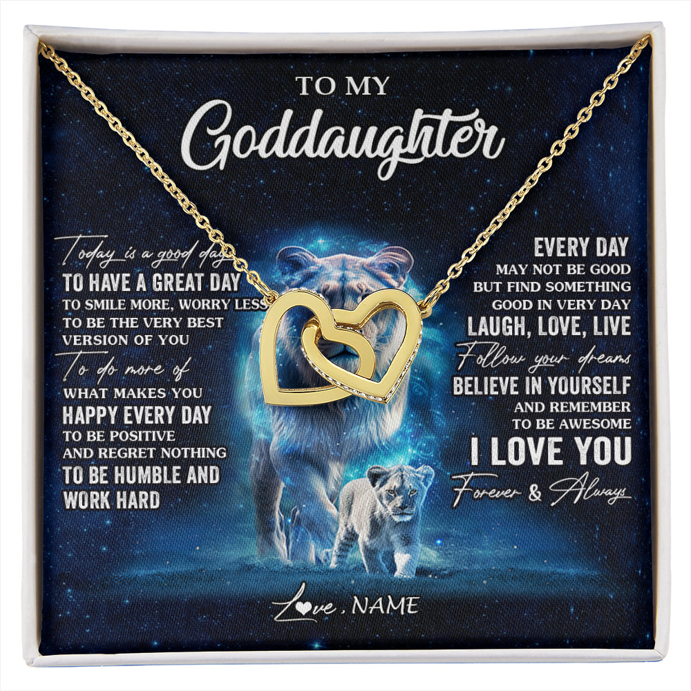Interlocking Hearts Necklace 18K Yellow Gold Finish | 1 | Personalized To My Goddaughter Lion Necklace From Godmother Today Is A Good Day Goddaughter Gifts Birthday Christmas Customized Gift Box Message Card | siriusteestore