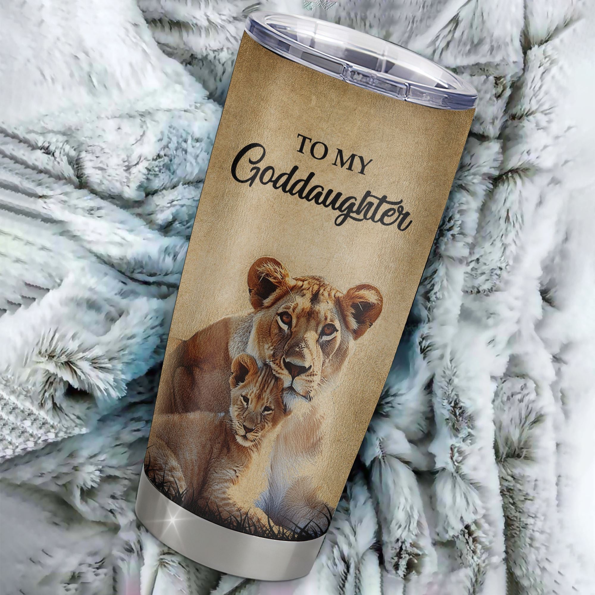 Personalized To My Goddaughter Lion Tumbler From Godmother Stainless Steel Cup I'll Stay There Forever Goddaughter Birthday Graduation Christmas Travel Mug | siriusteestore